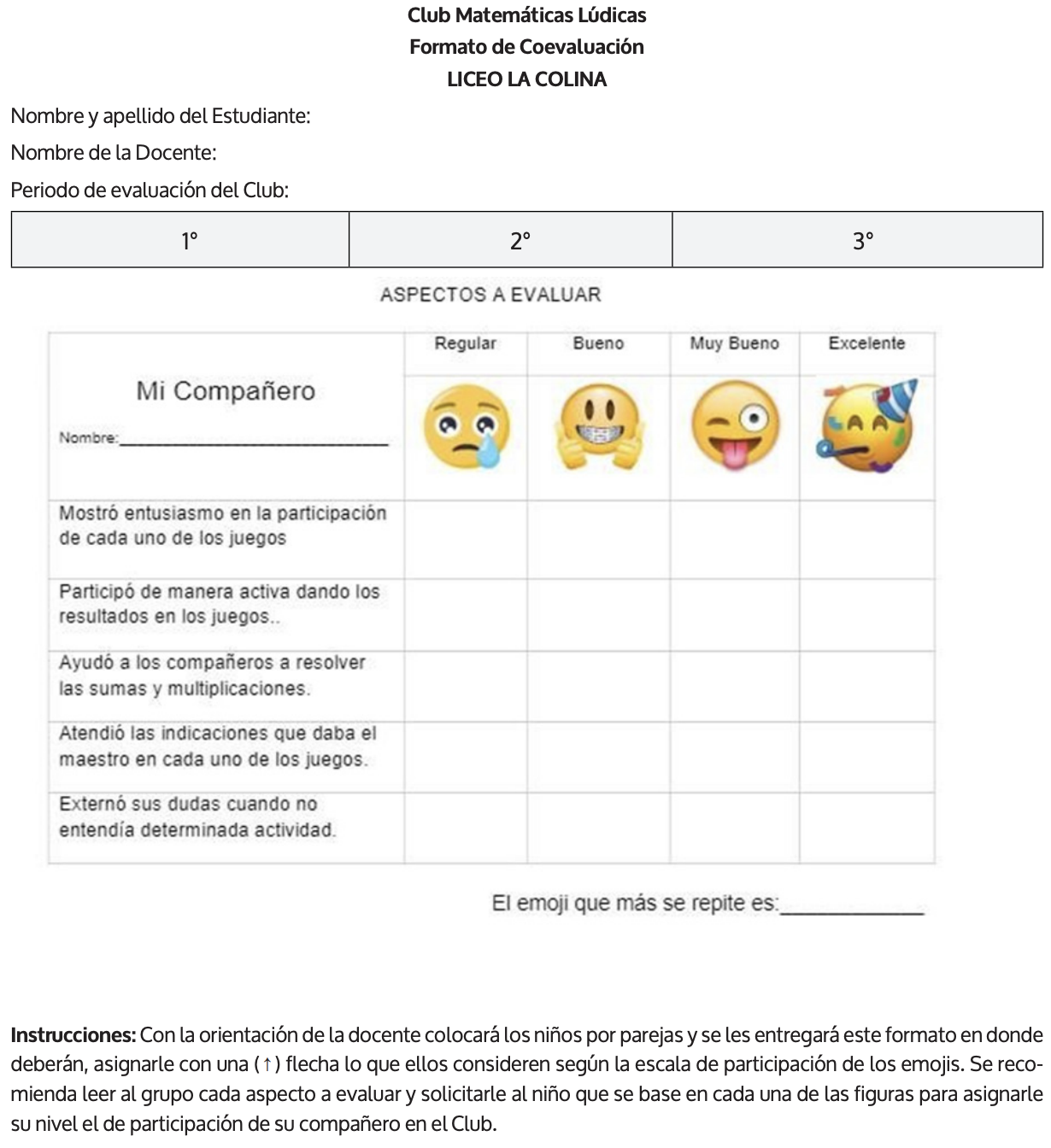 Club de matemáticas lúdicas para estudiantes del Liceo La Colina-Quito