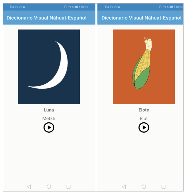 Figure 4. Náhuat-spanish visual dictionary mobile application.