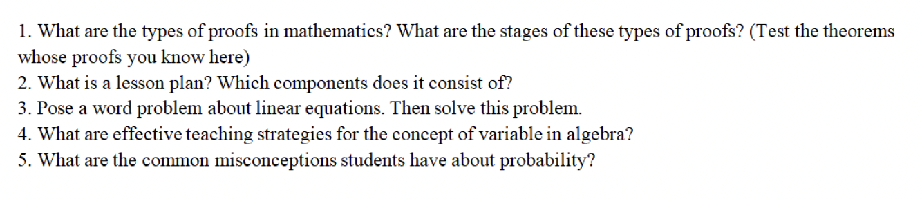 Examples of tasks given to students