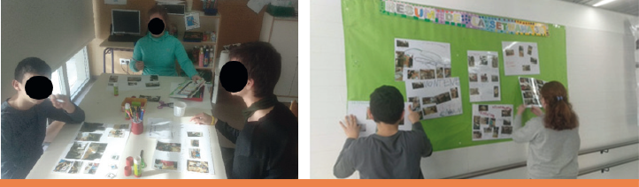 Imagen 24: Realización del resumen, Imagen 25: Alumnos colgando los resúmenes en el mural