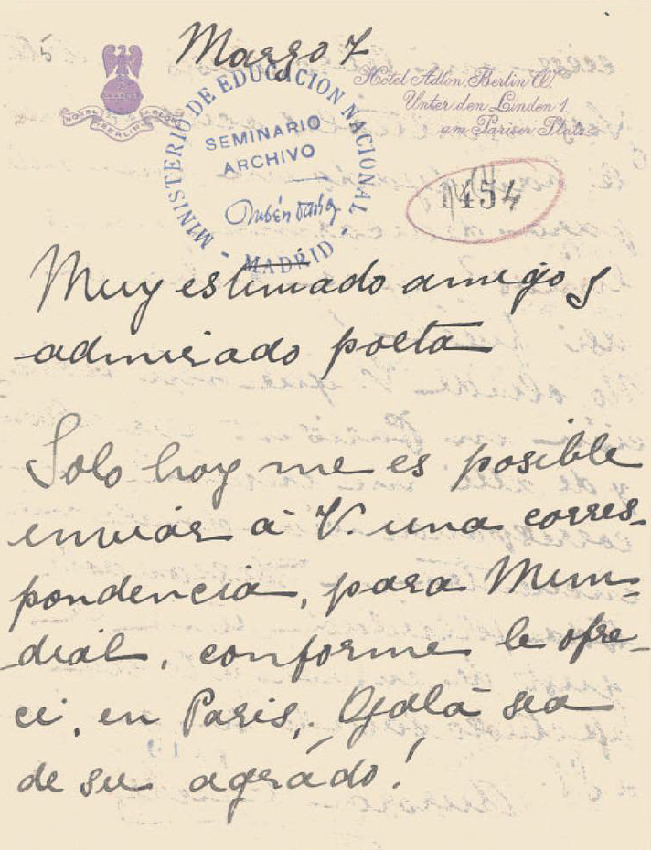 Última carta de Aurora Cáceres a Rubén Darío, en http://alfama.
sim.ucm.es/greco/rd-digital.php?search=aurora+caceres