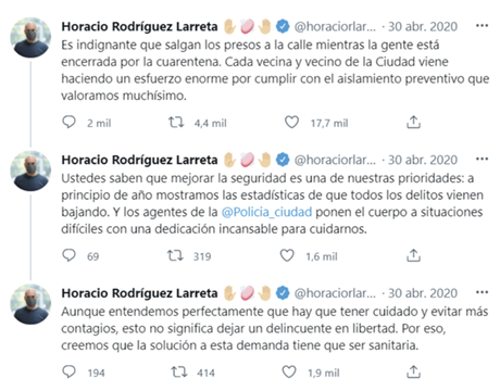 Imagen 4. Ejemplo de polarización: publicación de Horacio Rodríguez Larreta en Twitter, 30 de abril de 2020.