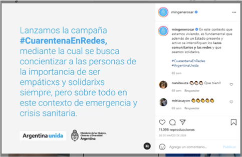 Figura 1. Fuente: cuenta @mingenerosar. Presentación de la campaña
#CuarentenaEnRedes.