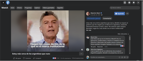 Figura 5: Posteo del 8 de julio de 2020, que alude al cuestionamiento de los decretos de necesidad y urgencia esgrimidos por el presidente Alberto Fernández. Fuente:&nbsp;página oficial de Facebook de Mauricio Macri.