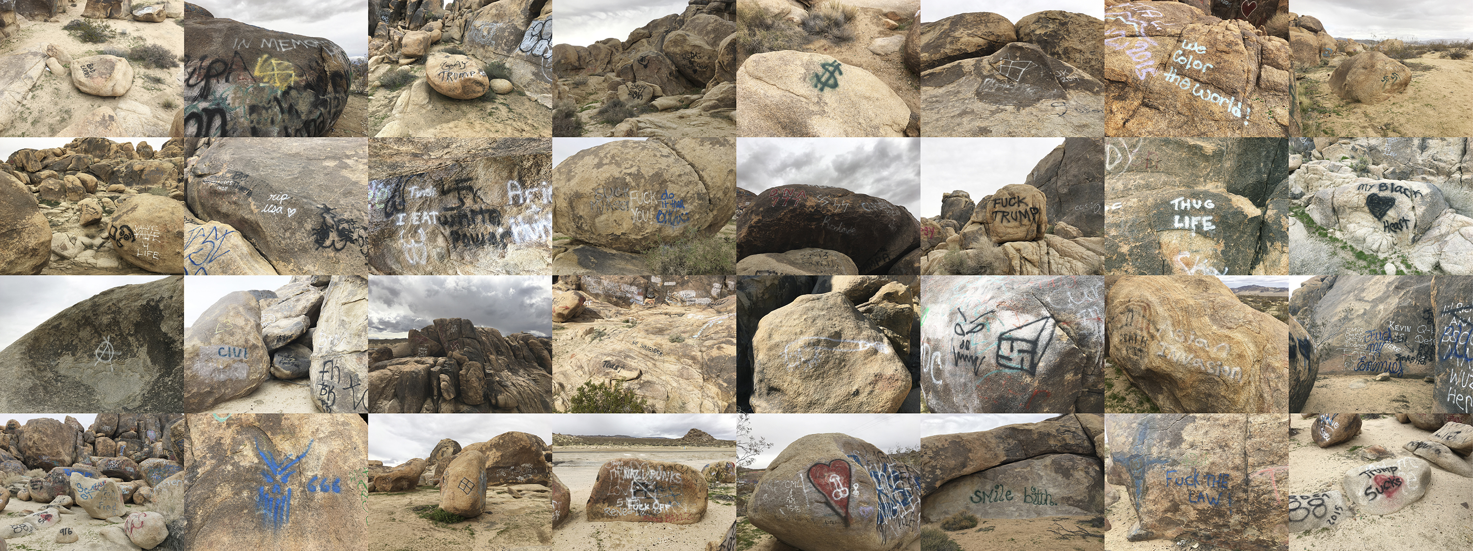 Tagged Boulders (nazi grid), Lucerne Valley, California, 2017 