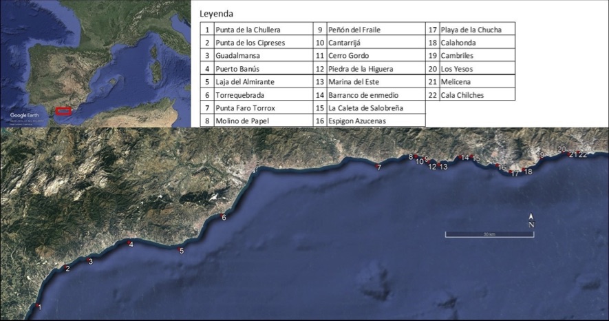 Imagen de mapa y tabla con localidades estudiadas