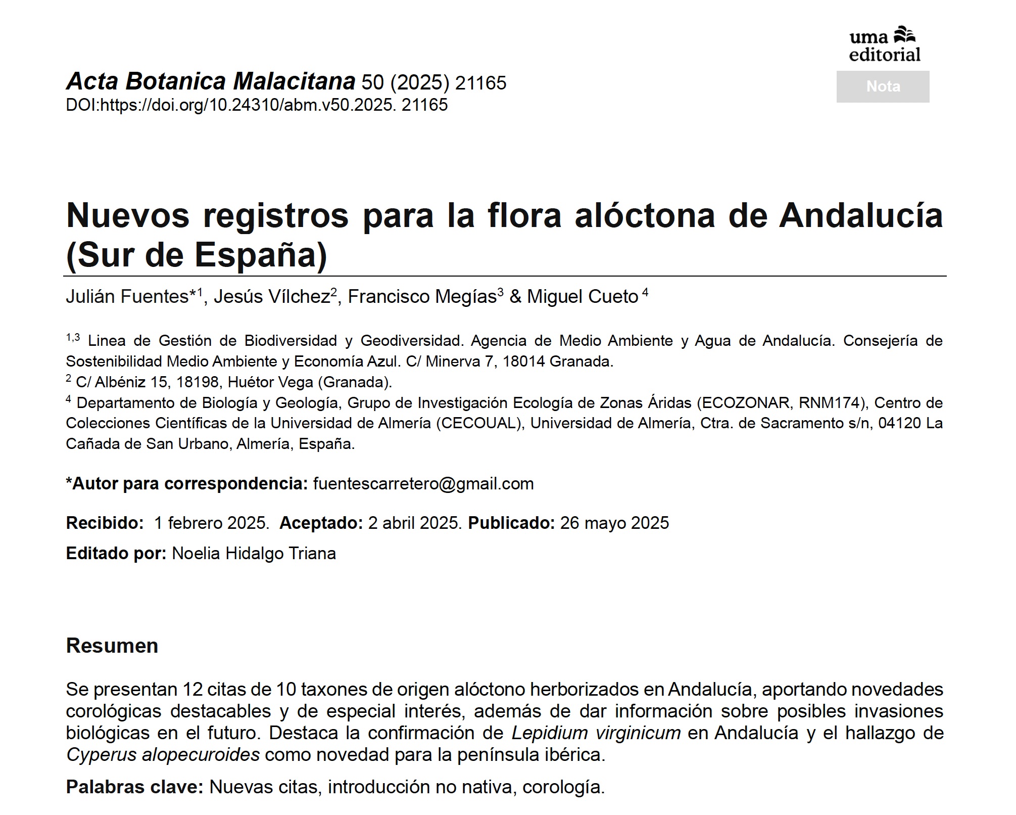 Imagen de la parte superior de la primera página