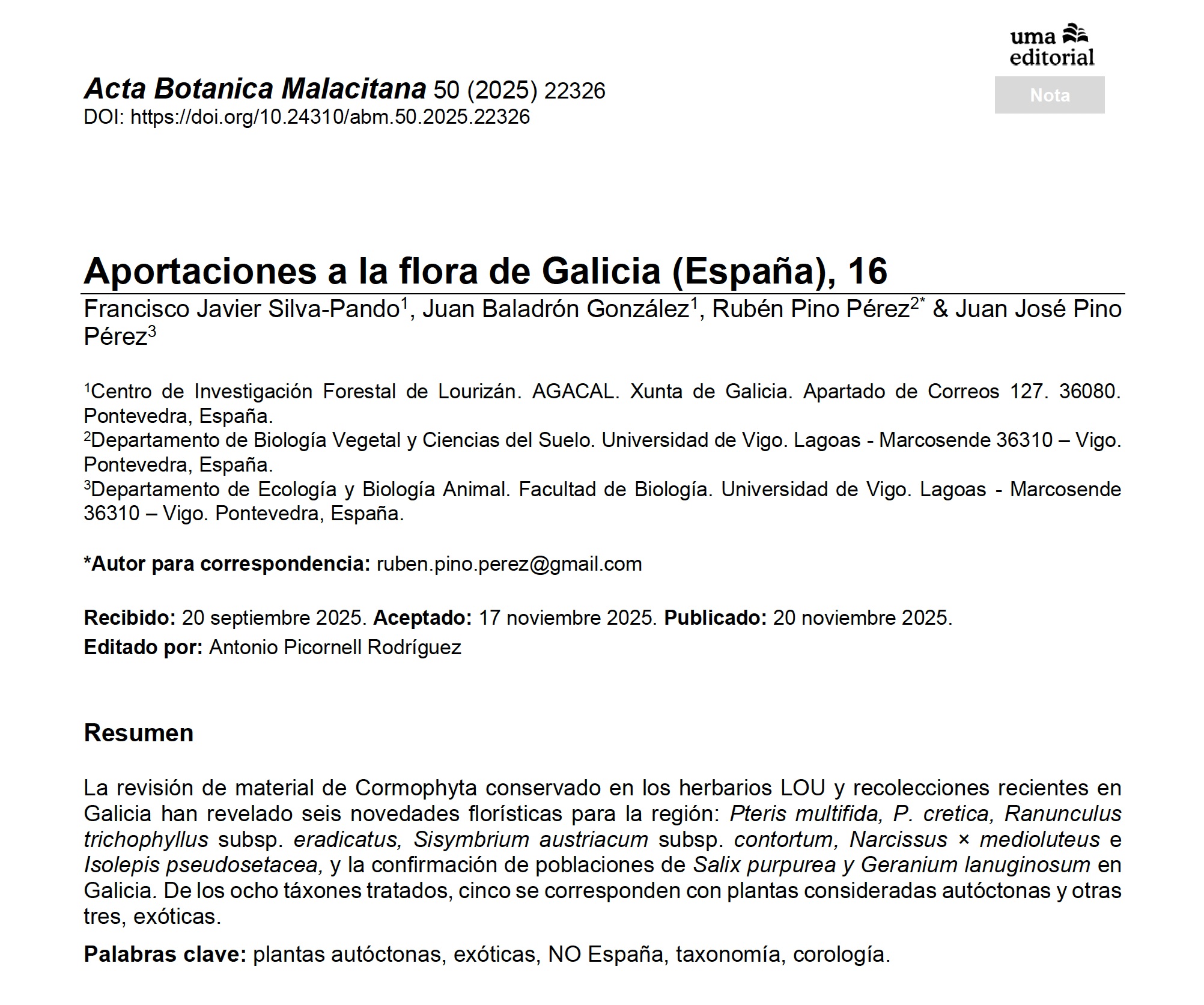 Imagen parte superior primera página de la Nota